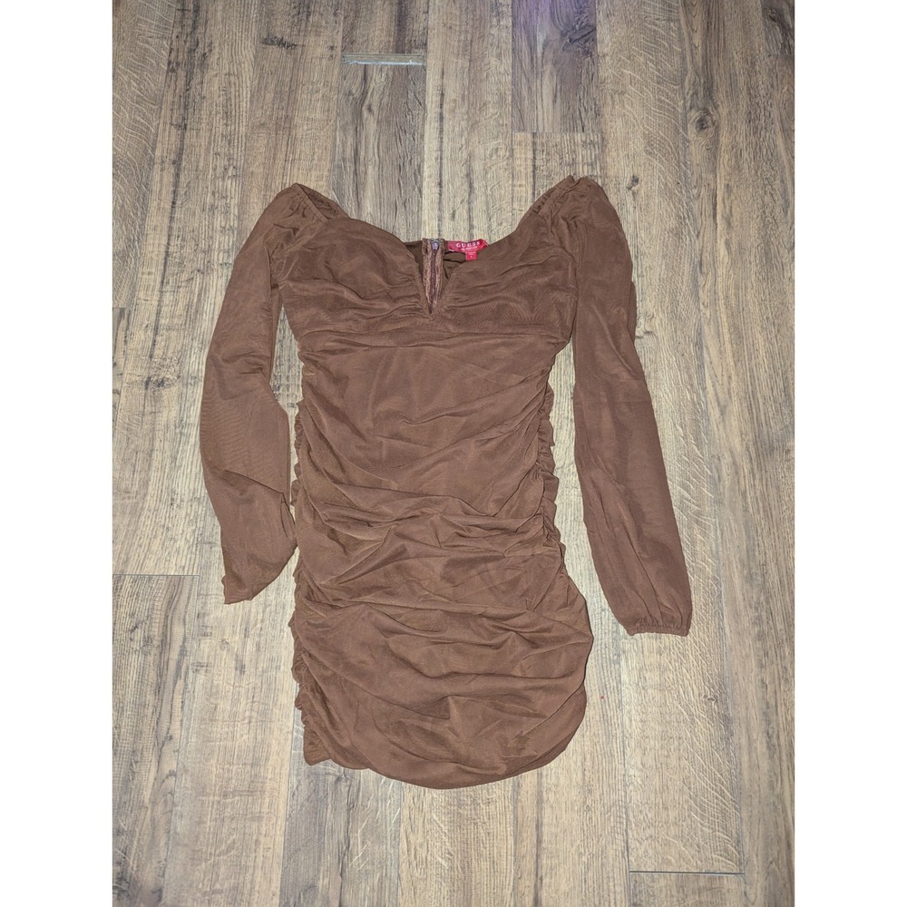GUESS Size Large Womens Brown Long Sleeve Dress Bodycon